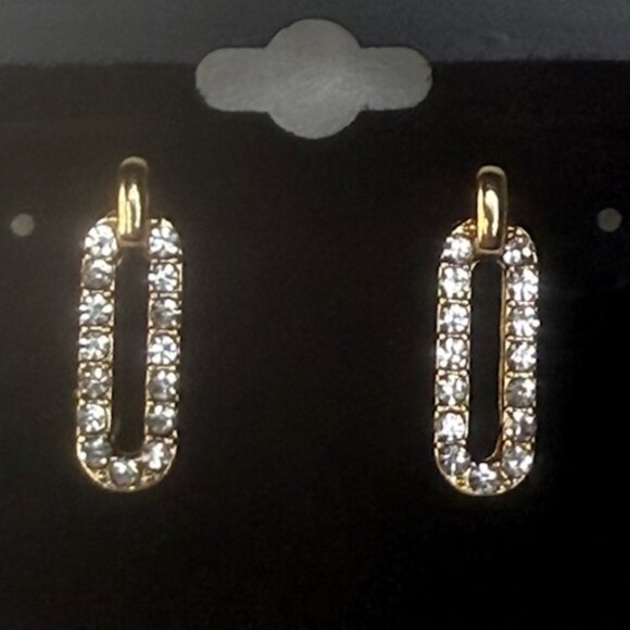 Gold CZ Paperclip Drop Earrings | Sparkle Link Dangle Earrings NWT - Picture 1 of 3
